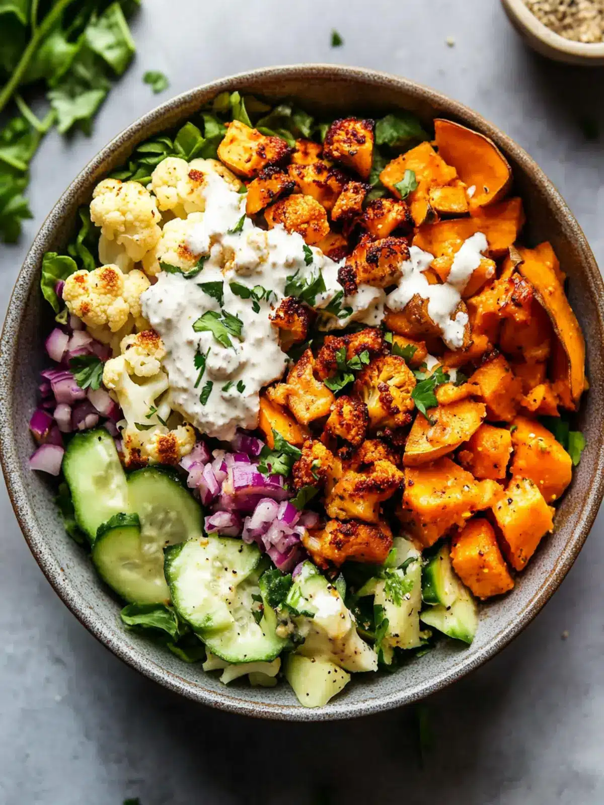 Delicious Sheet-Pan Veggie Shawarma Bowls for Quick Dinners 4 Sheet-Pan Veggie Shawarma Bowls with Roasted Cauliflower & Sweet Potato