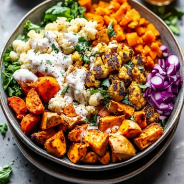 Sheet-Pan Veggie Shawarma Bowls with Roasted Cauliflower & Sweet Potato