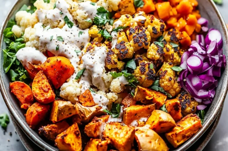 Sheet-Pan Veggie Shawarma Bowls with Roasted Cauliflower & Sweet Potato