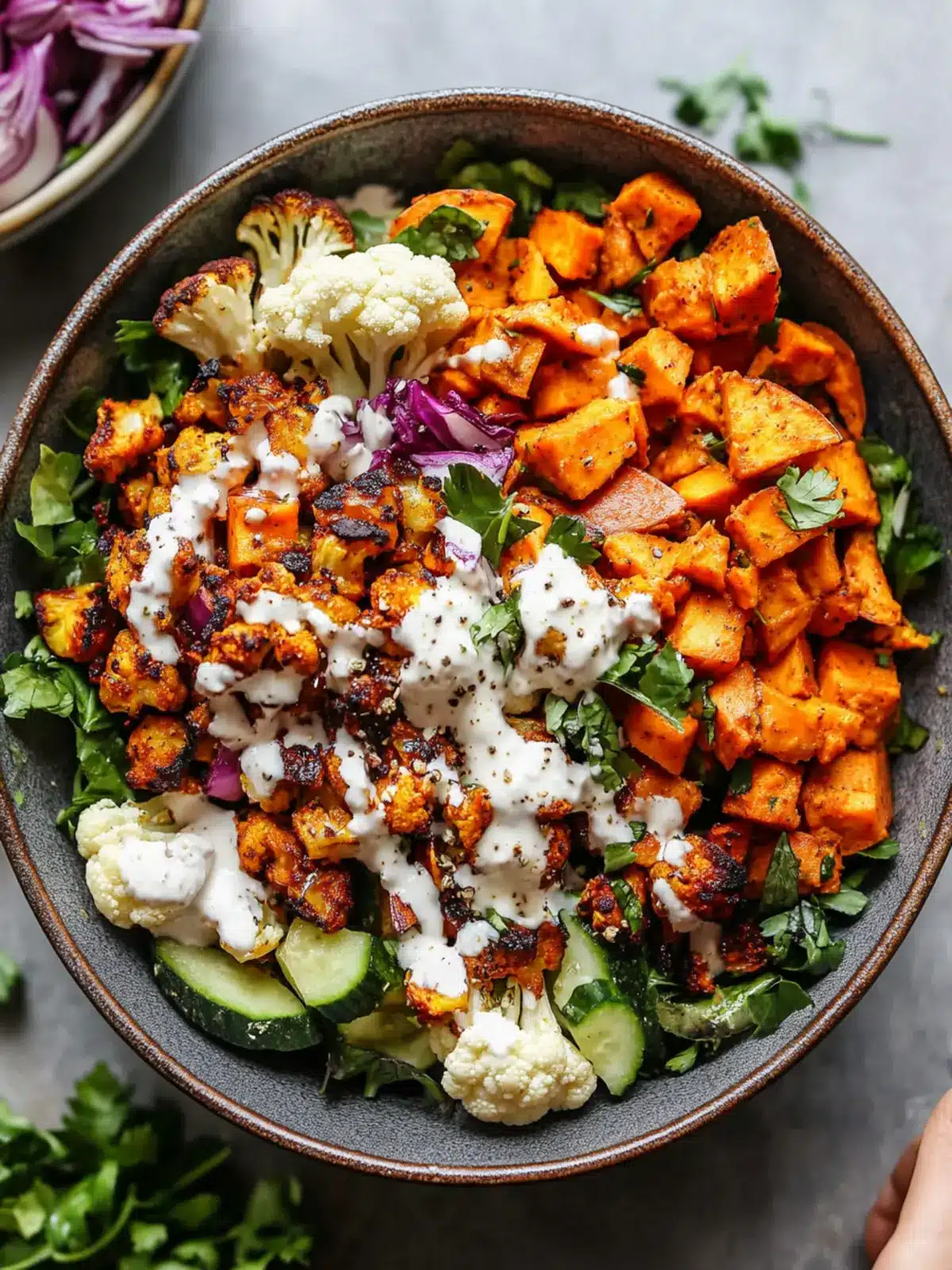 Delicious Sheet-Pan Veggie Shawarma Bowls for Quick Dinners 2 Sheet-Pan Veggie Shawarma Bowls with Roasted Cauliflower & Sweet Potato
