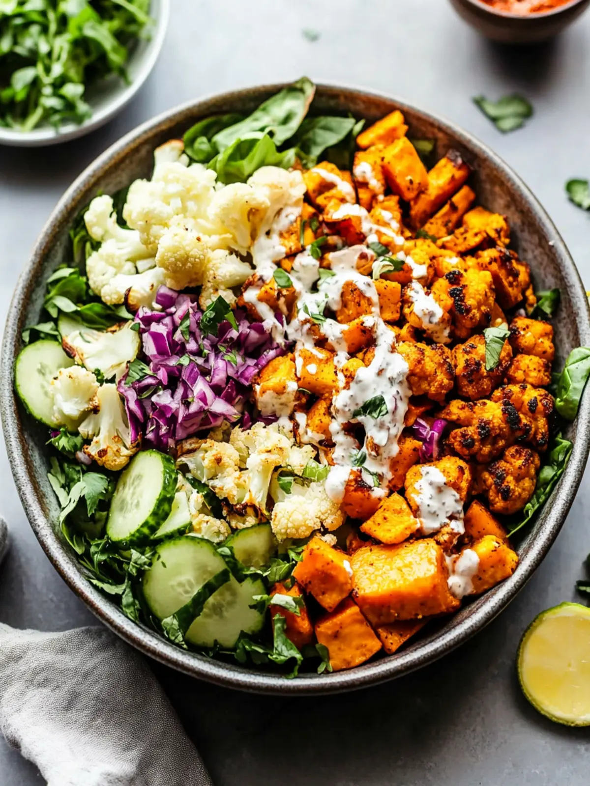 Delicious Sheet-Pan Veggie Shawarma Bowls for Quick Dinners 3 Sheet-Pan Veggie Shawarma Bowls with Roasted Cauliflower & Sweet Potato