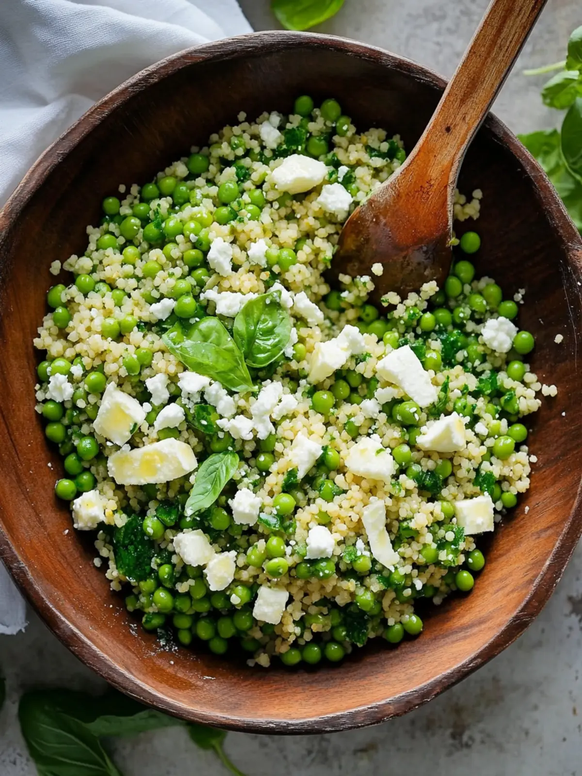 Spring Pea Feta Couscous Salad with Zesty Basil Vinaigrette 3 Spring Pea Feta Couscous Salad with Basil Vinaigrette