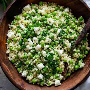 Spring Pea Feta Couscous Salad with Basil Vinaigrette