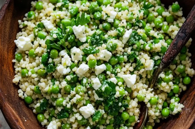 Spring Pea Feta Couscous Salad with Basil Vinaigrette