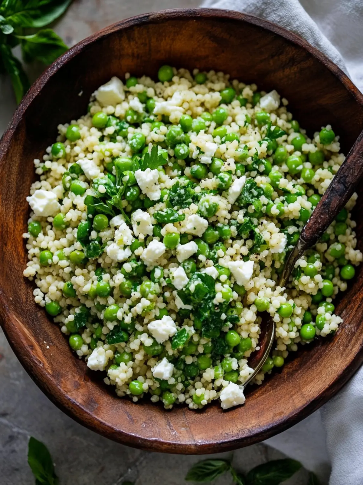 Spring Pea Feta Couscous Salad with Zesty Basil Vinaigrette 5 Spring Pea Feta Couscous Salad with Basil Vinaigrette