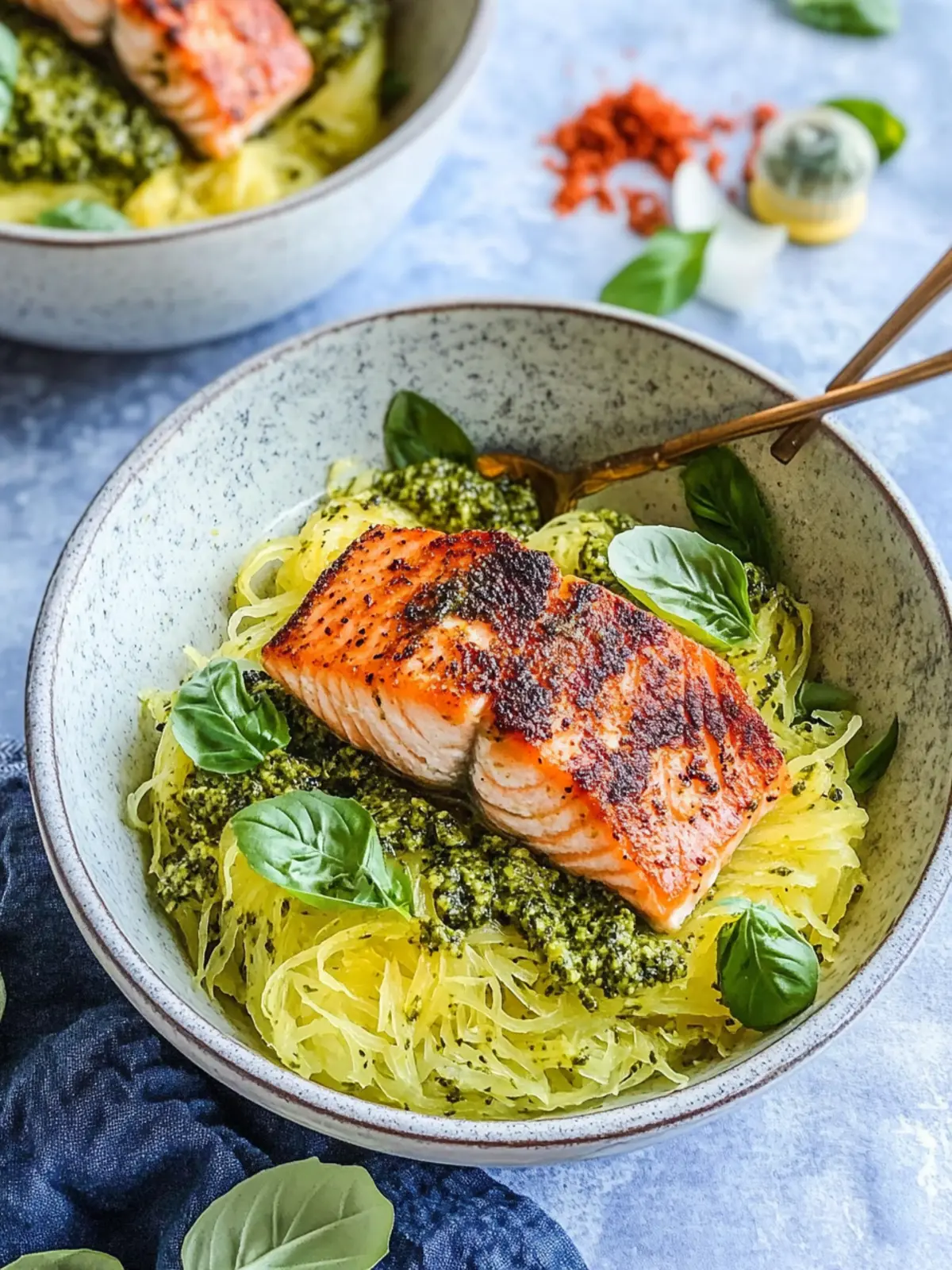 Crispy Salmon Bowls with Pesto Spaghetti Squash
