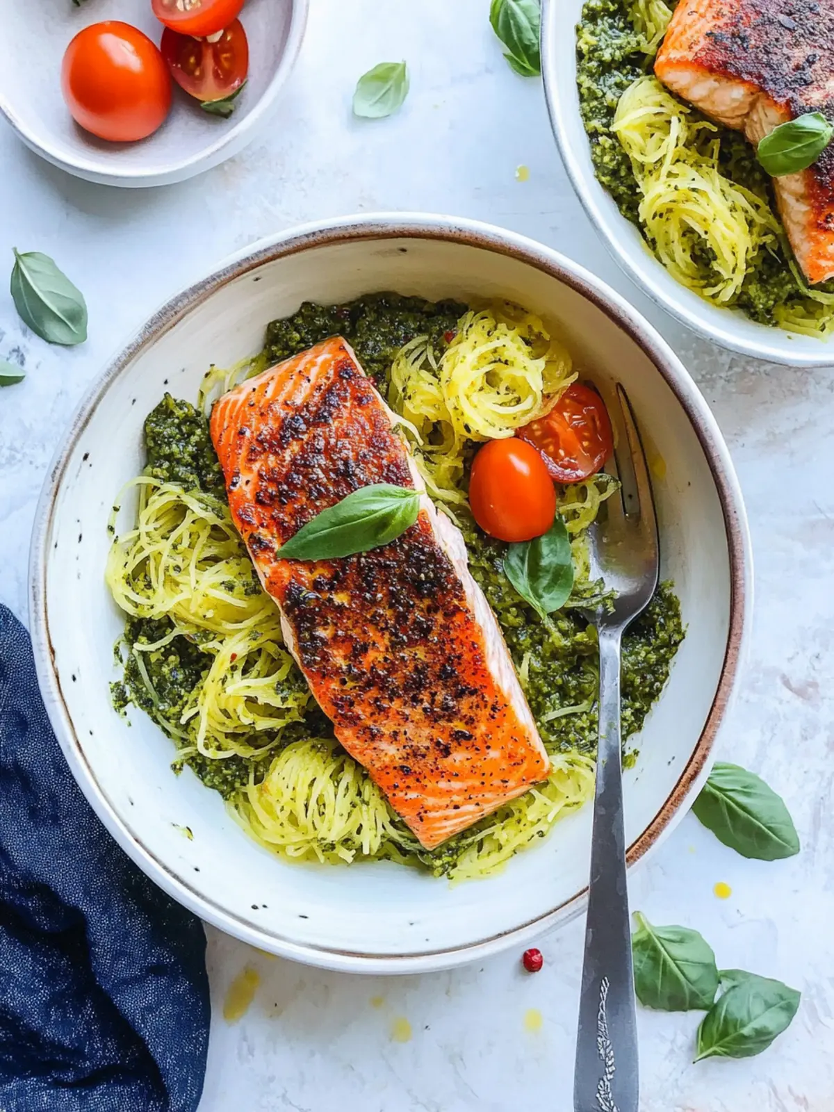 Crispy Salmon Bowls with Pesto Spaghetti Squash