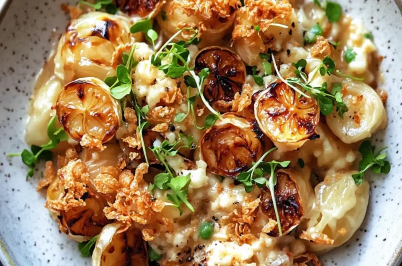 Brown Butter Miso & Roasted Garlic Radiatori with Crispy Shallots