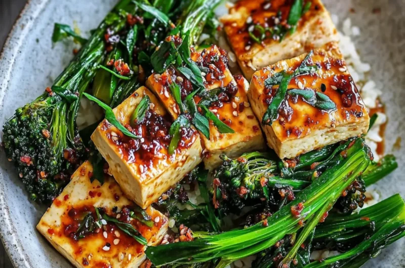 Garlic Chili Tofu Recipe with Broccolini