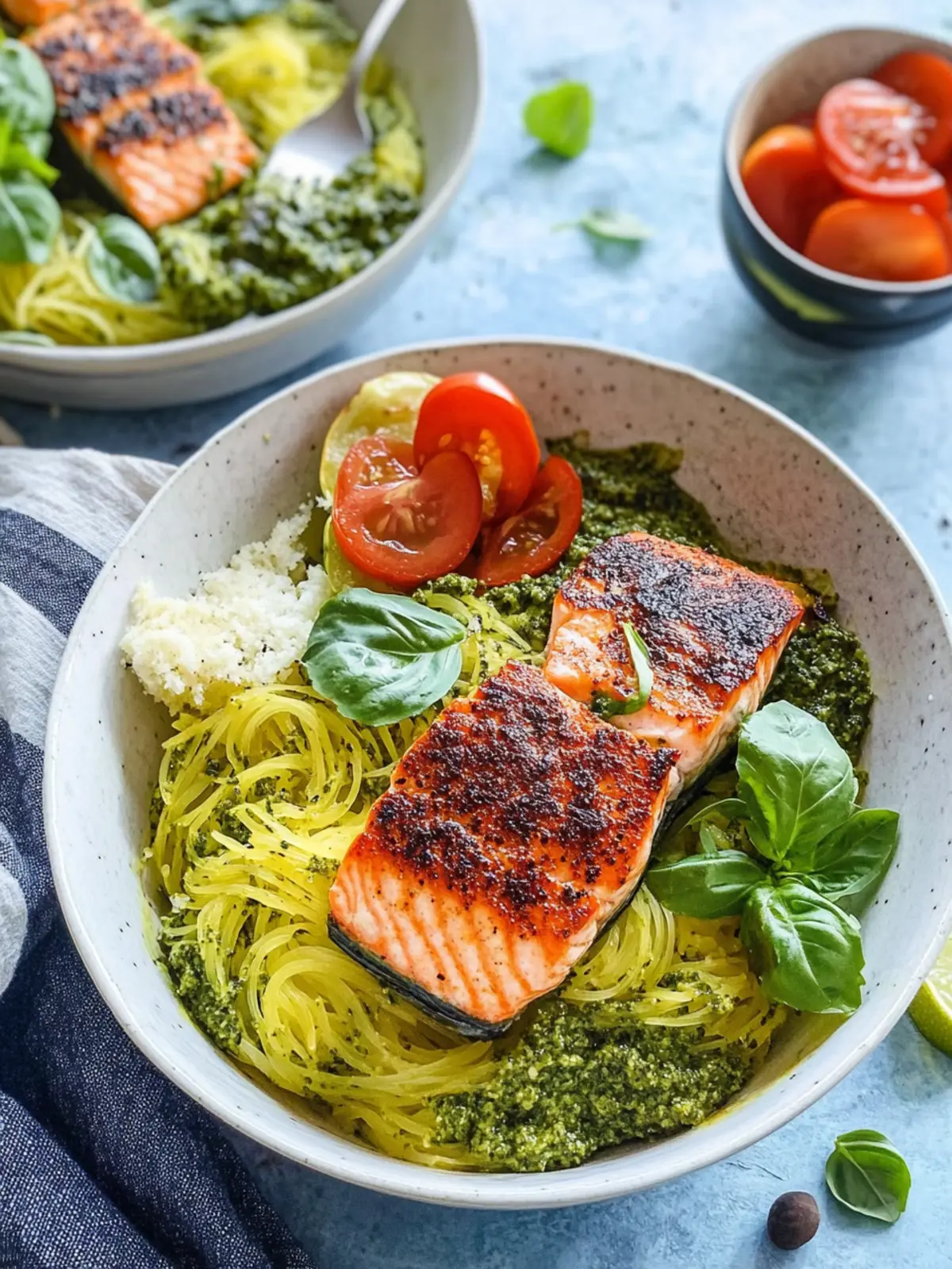 Crispy Salmon Bowls with Pesto Spaghetti Squash