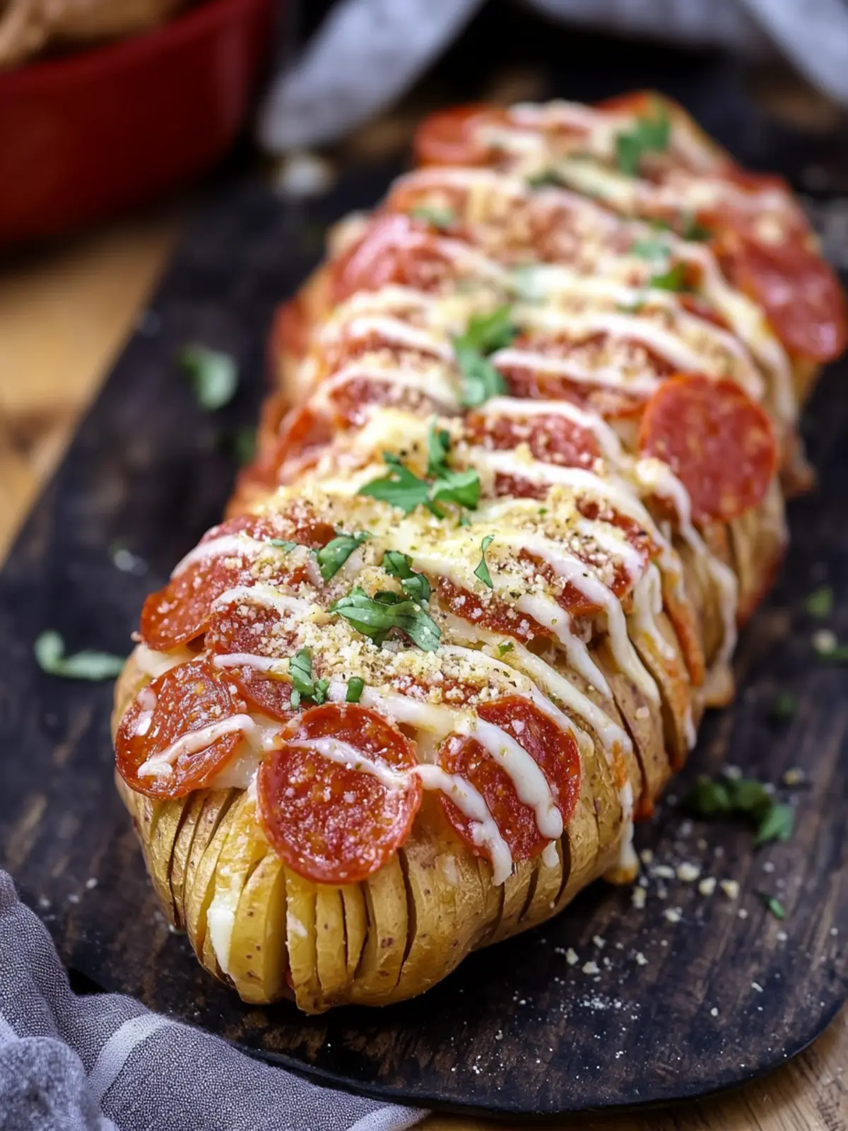 Pepperoni Pizza Hasselback Potatoes