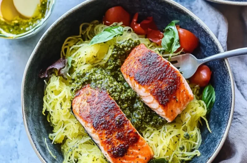 Crispy Salmon Bowls with Pesto Spaghetti Squash