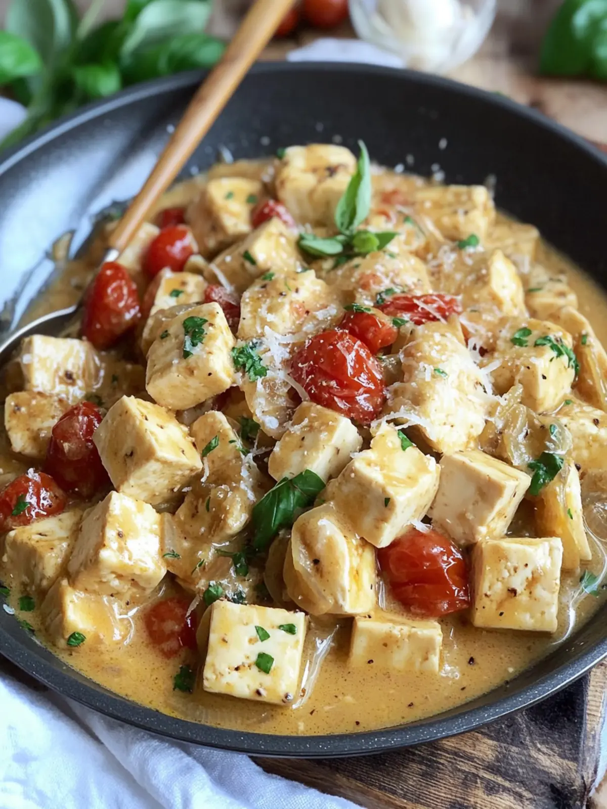 Italian Tofu In Garlic White Wine Sauce